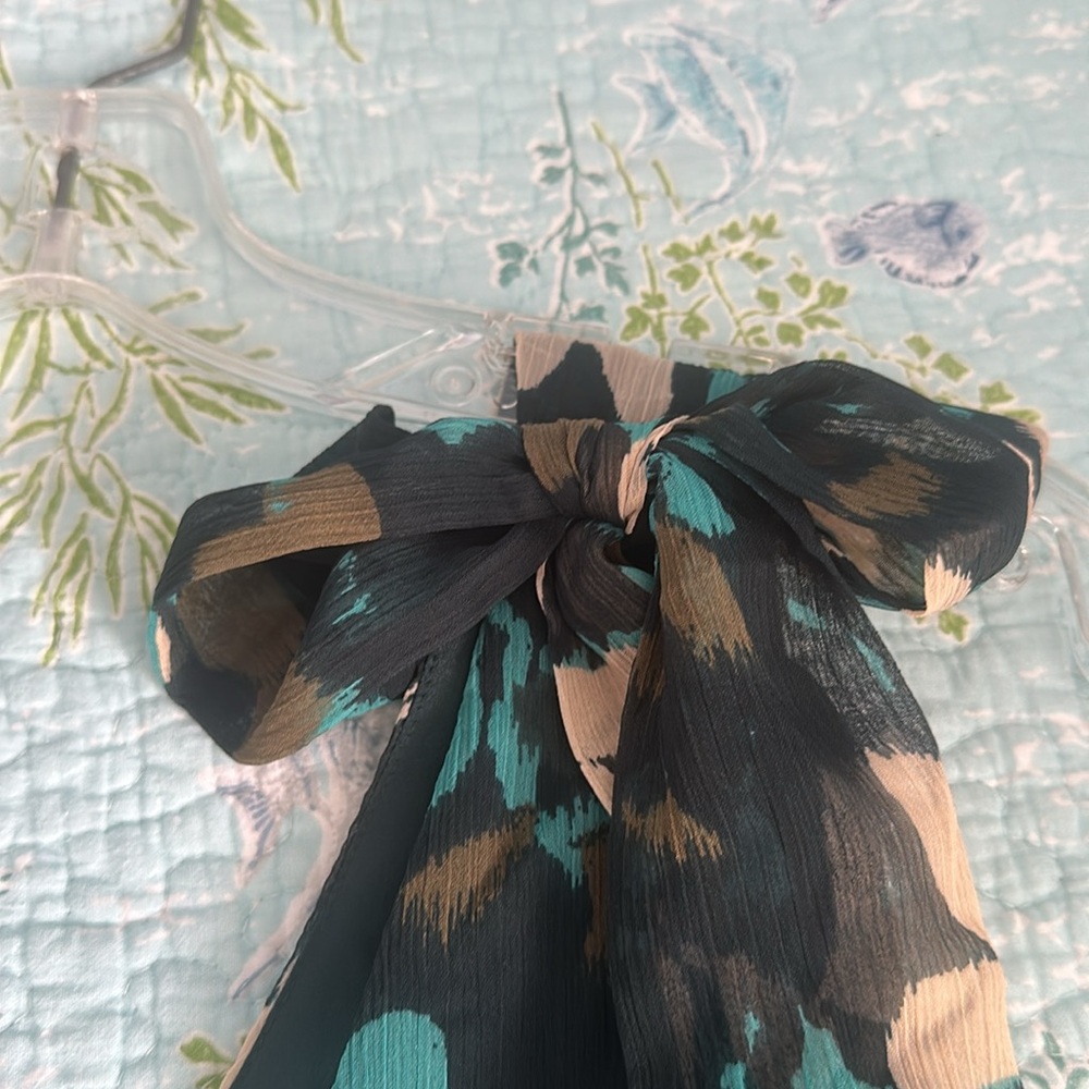 LOFT Teal Green and Beige Floral Dress Size 8 - Picture 3 of 5